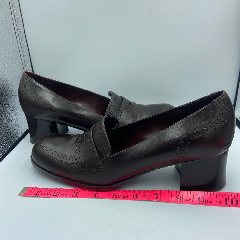 Etienne Aigner Brown Leather Dress Shoes Size 9M Slip-On Heels E-Greeley Brazil - Picture 14 of 14